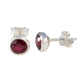 Micaela Red Solitaire Stud Earrings - Elegant Gemstone Style